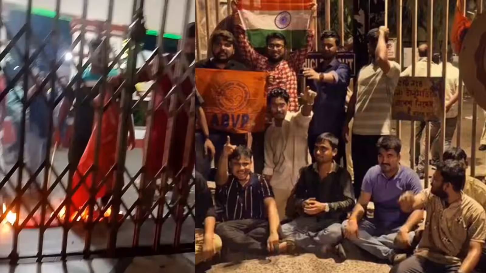 রাতের সংঘর্ষ রাজপথে, ডিম-বোতল ছোড়াছুড়ি ও পতাকায় আগুনে রণক্ষেত্র যাদবপুর