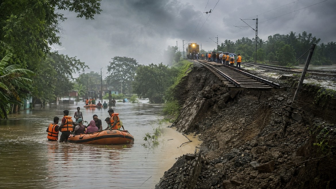 নিম্ন দামোদর উপত্যকায় প্লাবন, ফরাক্কায় ধসে বিপর্যস্ত রেল চলাচল