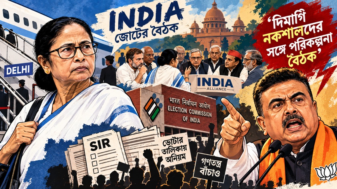ইন্ডিয়া বৈঠকে দিল্লিমুখী মমতা, ‘দিমাগি নকশাল’ কটাক্ষ শুভেন্দুর