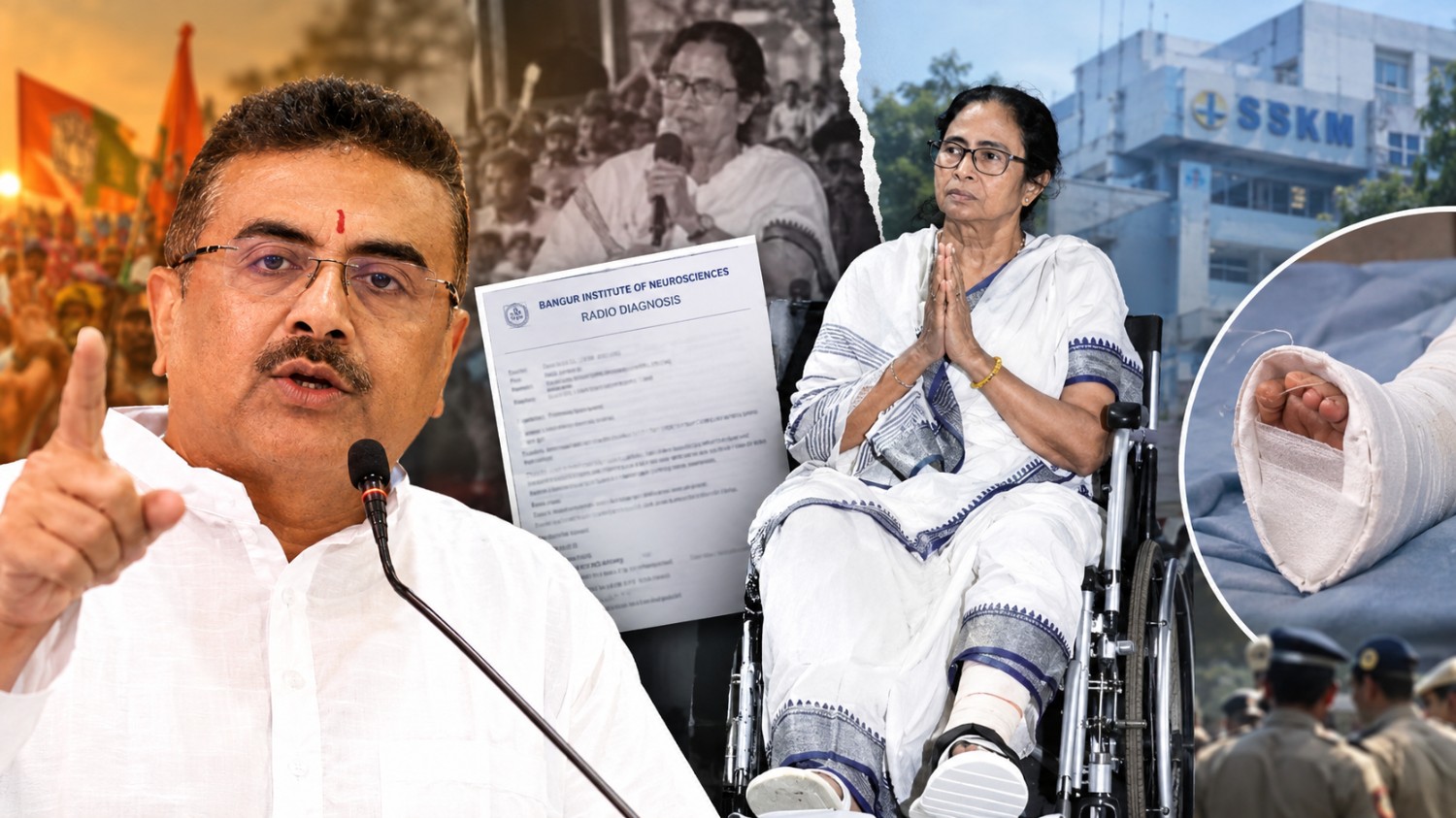 মমতার পায়ে চোট নিয়ে ‘মিথ্যা প্রচার’, তদন্তের ঘোষণা শুভেন্দুর