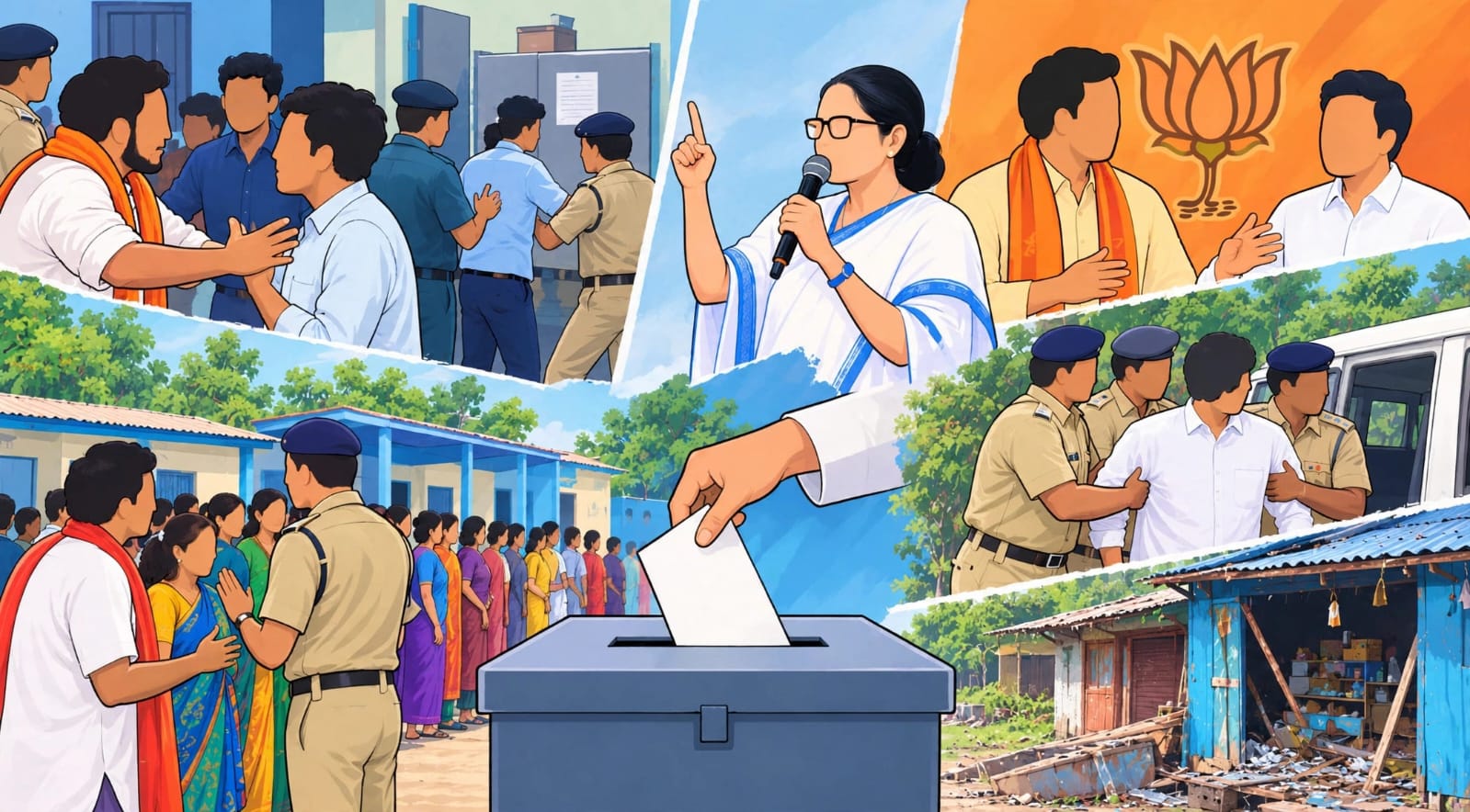 নন্দীগ্রামে ভোটের দুই ছবি: ভয় দেখানোর অভিযোগ কংগ্রেসের, শান্তিপূর্ণ বলছে বিজেপি