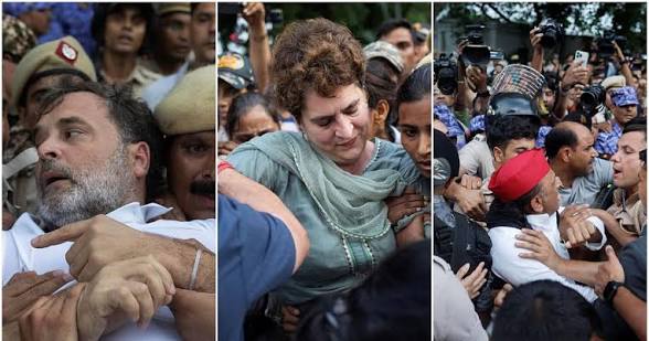 দিল্লির রাস্তায় শুয়ে বিক্ষোভ, পরপর দু’দিন রাহুল– প্রিয়াঙ্কাকে টেনেহিঁচড়ে সরাল পুলিশ