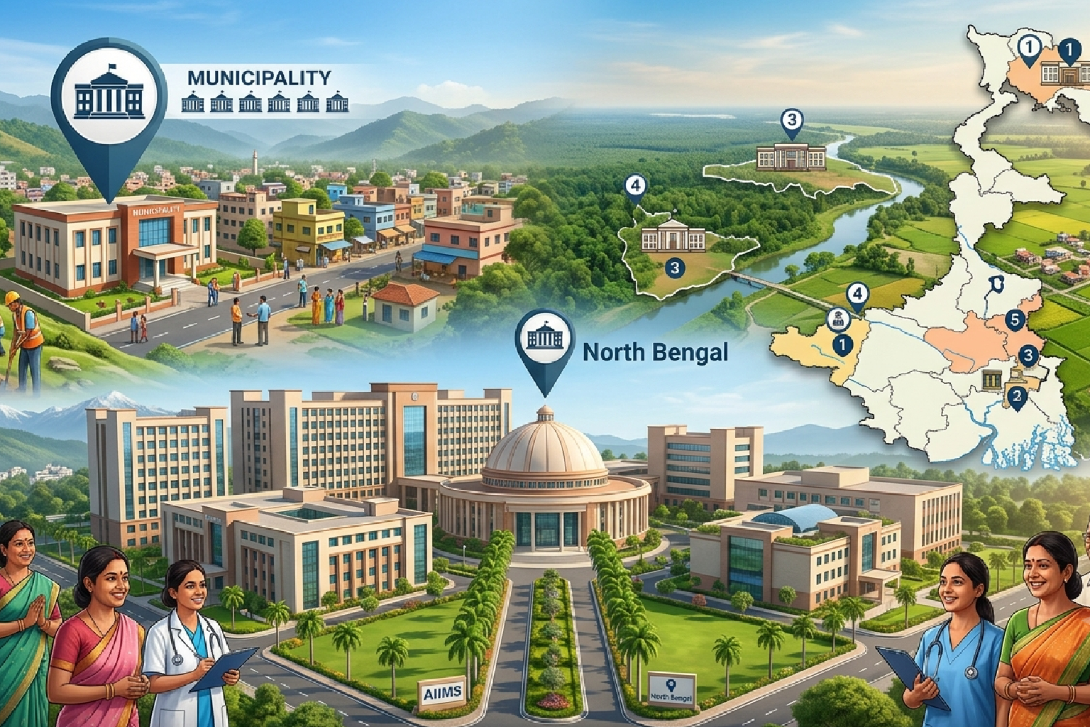 পশ্চিমবঙ্গে ৫ নতুন জেলা, ৭ নতুন পুরসভা; উত্তরবঙ্গে এইমস গড়ার উদ্যোগ